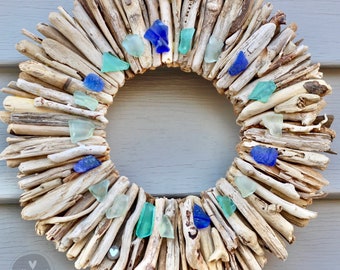 Driftwood Wreath With Indigo Blue Maine Mussel Shell Accents Etsy