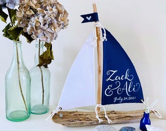 Driftwood Sailboat Centerpiece, 14" Coastal Wedding Decor, Nautical Table Display