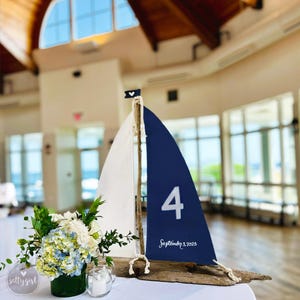 Driftwood Sailboat - 16&quot; Centerpiece for Wedding Tables - Table Numbered Boats - Nautical Weddings & Events