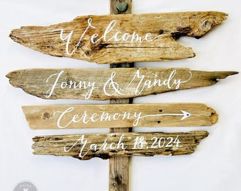 Custom Driftwood Wedding Sign Post for Directional and Welcome Decor