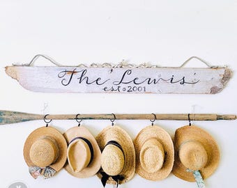 Large Driftwood Decor Sign | Rustic Coastal Wall Art | Hand Lettered Beach House Sign with Rope Handles