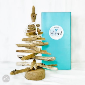 Mini Driftwood Christmas Tree - 12&quot; Handmade Nautical Christmas Tree Decor with Storage Tote and Gift Box