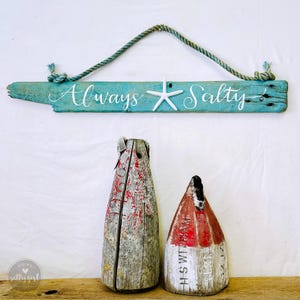 Driftwood Sign | Custom Handpainted Coastal Wall Art - Starfish Accent, Maine Rope Hanger