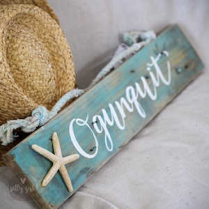 Custom Sign with Starfish and Fishing Rope Hanger - Coastal Themed Sign - Summer Cottage Sign