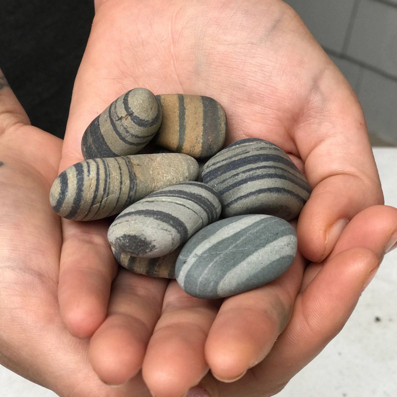 Maine Beach Stones 12 Multi Striped Rocks 1 1.5 Zen Stones Home Decor Striped Stones Smooth Stones Maine Beach Rocks image 5