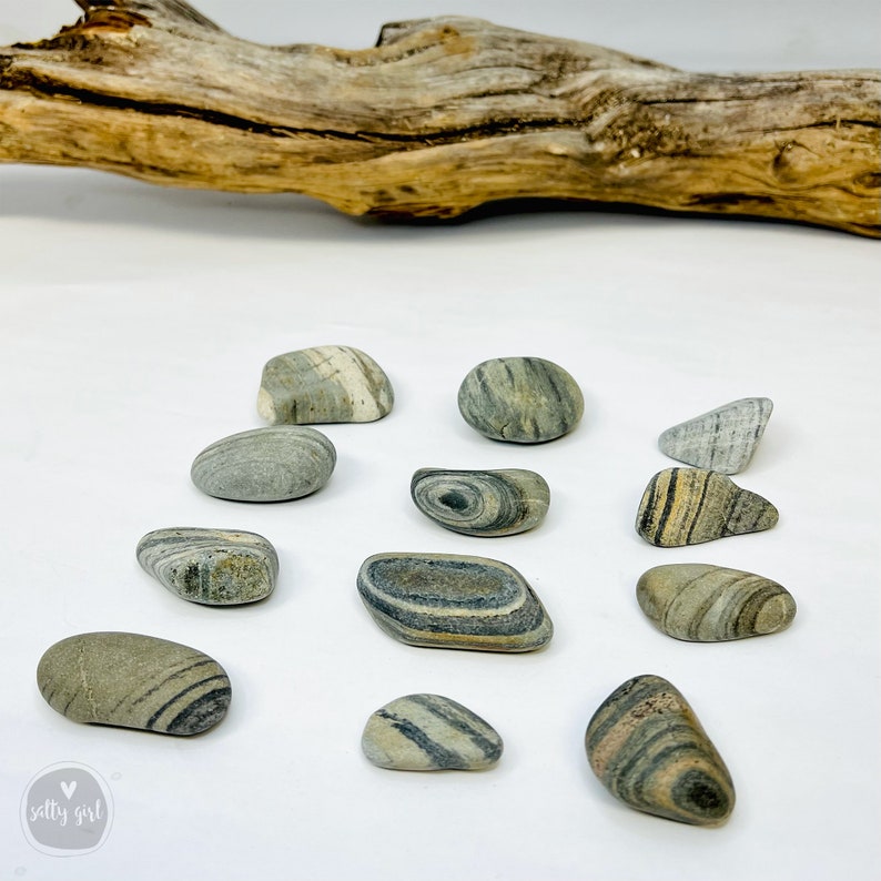 Maine Beach Stones 12 Multi Striped Rocks 1 1.5 Zen Stones Home Decor Striped Stones Smooth Stones Maine Beach Rocks image 4