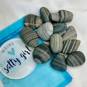 Maine Beach Stones - 12 Multi Striped Rocks - 1&quot; - 1.5&quot; - Zen Stones - Home Decor - Striped Stones - Smooth Stones - Maine Beach Rocks