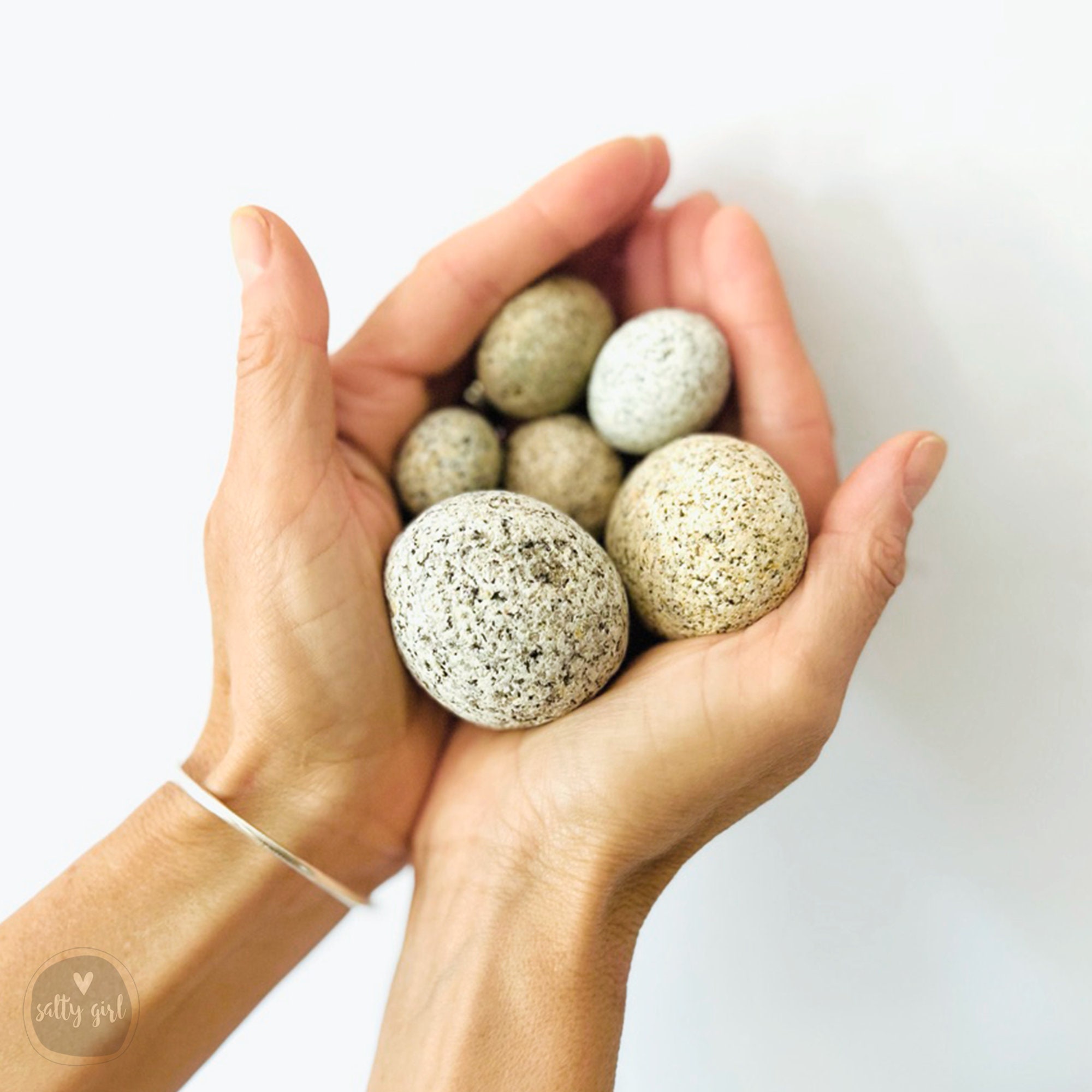 Unique Beach Stone Collection - 5 Rounded Snowball-Shaped Rocks From Maine .75 2" Coastal Decor