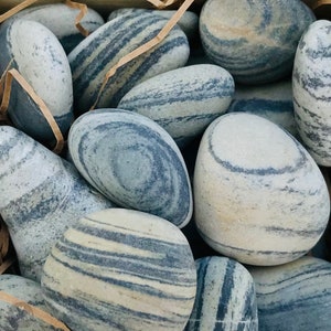 Coastal Decor Stones - 20 Multi Striped Beach Stones .75&quot; - 1.25&quot;  - Zen Garden Rocks