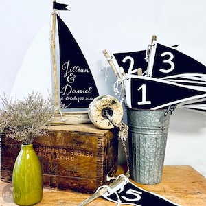 Wedding Table Number Flags | 6 Centerpiece Pennant Flags | Wedding Table Markers | Nautical Wedding