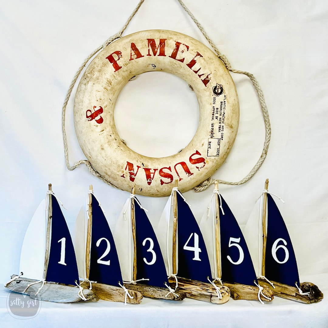 Sailboats Centerpiece Table Markers 14 Driftwood Wedding Table Numbered