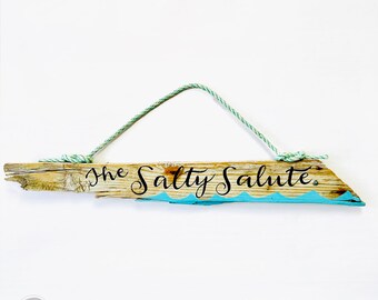 Custom Driftwood Sign with Waves - Personalized Sign with Fishing Rope Hanger - Beach Inspired Hand Lettered Sign