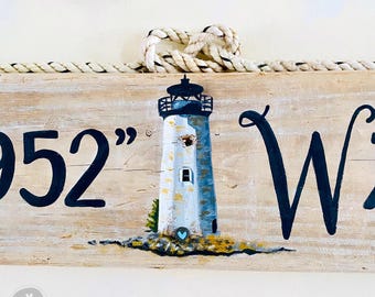 Hand-Painted Graphic on Custom Driftwood Sign – Coastal Decor with Fishing Rope Hanger