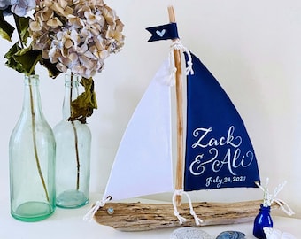 Driftwood Sailboat Centerpiece, 14" Coastal Wedding Decor, Nautical Table Display