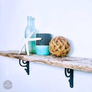 Handcrafted Driftwood Shelf with Rustic Iron Brackets – 24-60&quot; Unique Wall-Mounted Storage & Decor