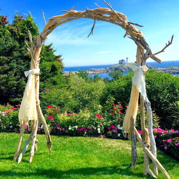 Wedding Arch made from Maine Driftwood - Curved Freestanding Design - Delivery to ME, NH, MA