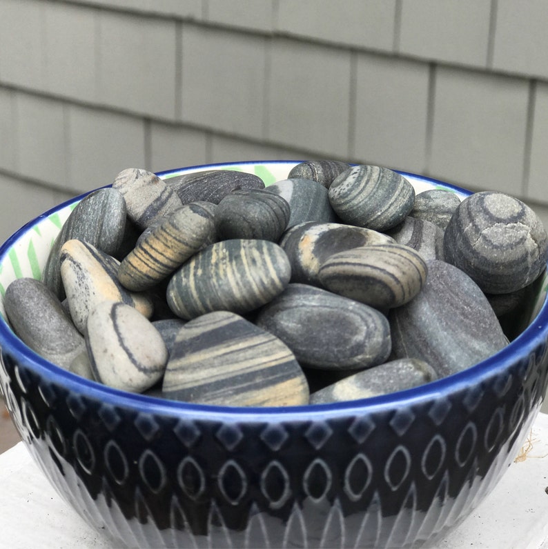 Maine Beach Stones 12 Multi Striped Rocks 1 1.5 Zen Stones Home Decor Striped Stones Smooth Stones Maine Beach Rocks image 8