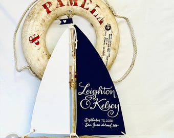 Large 24" Driftwood Sailboat Centerpiece, Coastal Wedding Decor, Nautical Display