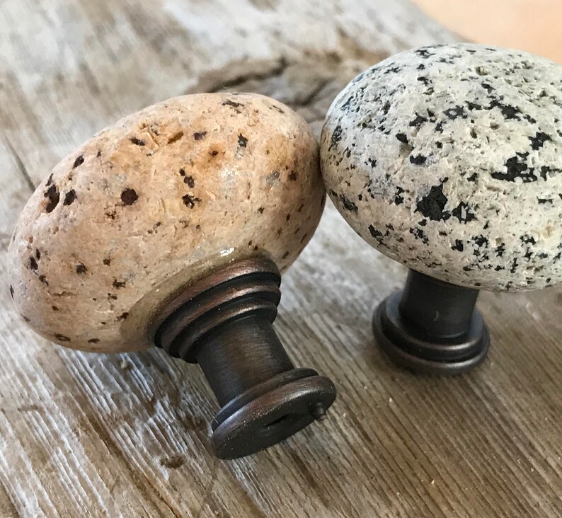 Beach Stone Knobs Speckled Granite Natural Stone Knobs Etsy