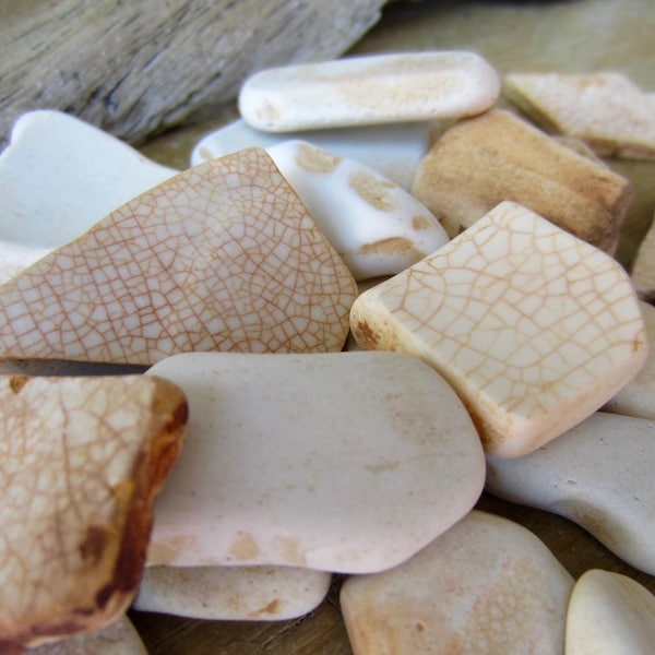 Maine Beach Pottery - 25 Old Cracked Pottery Pieces - Sizes Range 1/4" - 2" Jewelry Supplies -DIY Pottery - Antique Pottery - Pottery Pieces