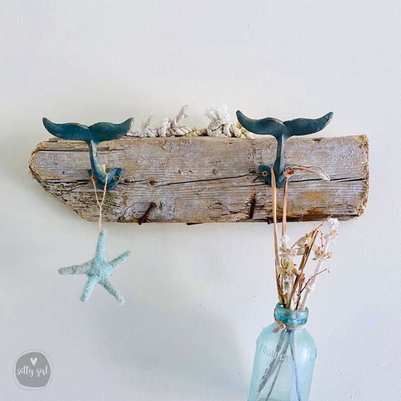 MaineSaltyGirl Whale Tail Driftwood Wall Rack - Thumbnail 4