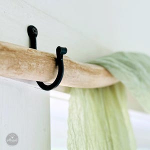 Wrought Iron Hooks - 2 Hand-Forged Single Coat Hooks - Curtain Rod Hangers