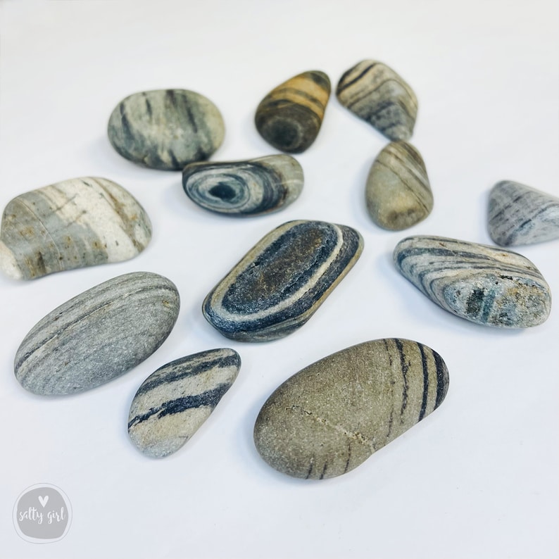 Maine Beach Stones 12 Multi Striped Rocks 1 1.5 Zen Stones Home Decor Striped Stones Smooth Stones Maine Beach Rocks image 6