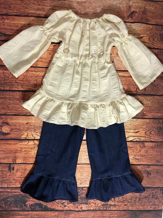 girls denim ruffle pants
