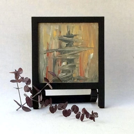 Modern Asian Art Small Acrylic Painting Framed Abstract Art Asian Inspired Decor Black Framed Art Bedroom Small Art Desktop Art