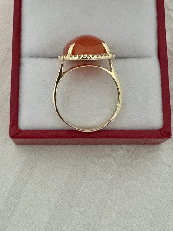 14K Solid Gold Red Jadeite Gemstone Oval Cabochon… - image 7