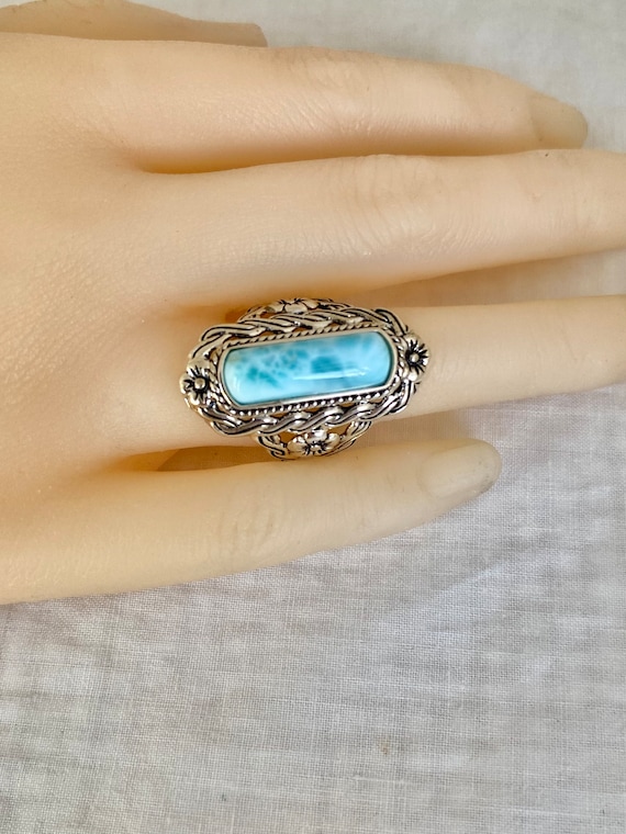 Larimar Dome Rectangular Cabochon 925 Sterling Si… - image 1