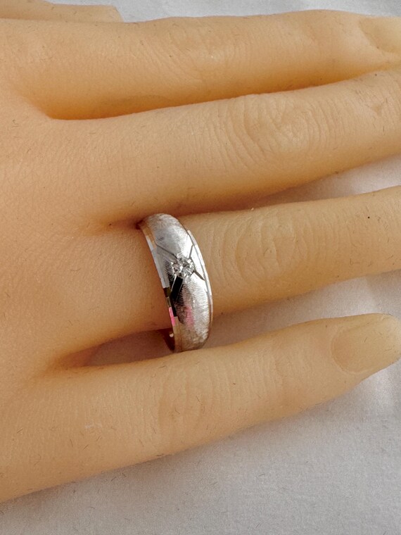 14K Solid White Gold Solitaire Diamond Brush Fron… - image 5