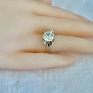14K Solid White Gold  Brilliant Cut Solitaire 2 Accent CZ Style Ring Hallmarked 14K Has Symbol