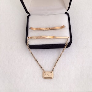 Krementez Men&#39;s Vintage a gold Filled USA Tie Clips and Tie Bar Monogram F A D