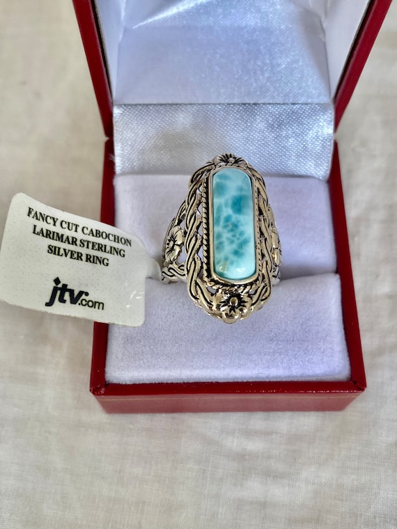 Larimar Dome Rectangular Cabochon 925 Sterling Si… - image 2