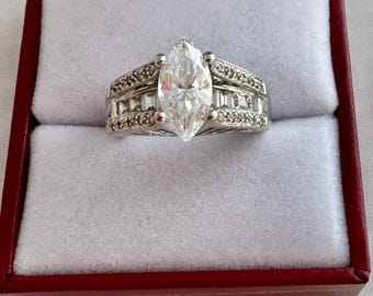 14K Solid White Gold Fancy Marquise Cubic Zirconia CZ