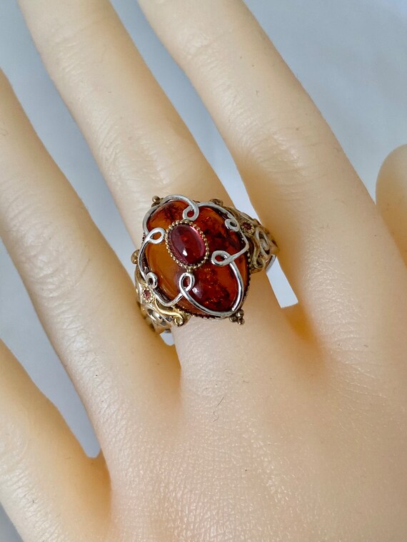 Michael Valitutti Amber Tournaline Grms En Vogue Accents Sterling Silver Yellow 18K Gold Vermeil Accent 925 Ring NH Size 9.75 Etsy