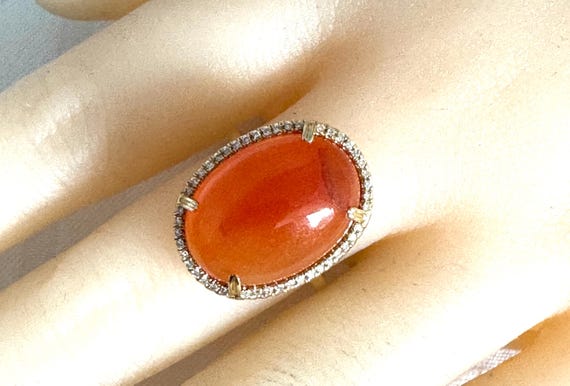 14K Solid Gold Red Jadeite Gemstone Oval Cabochon… - image 8