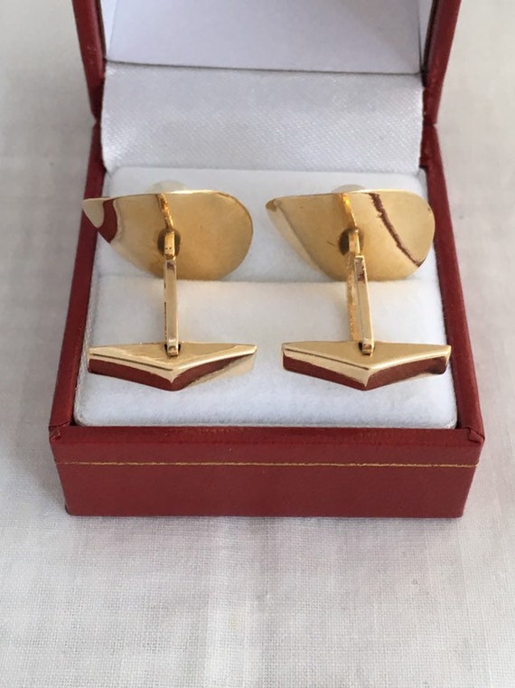 14K Gold Solitaire Cultured Pearl Cuff Links Beau… - image 3