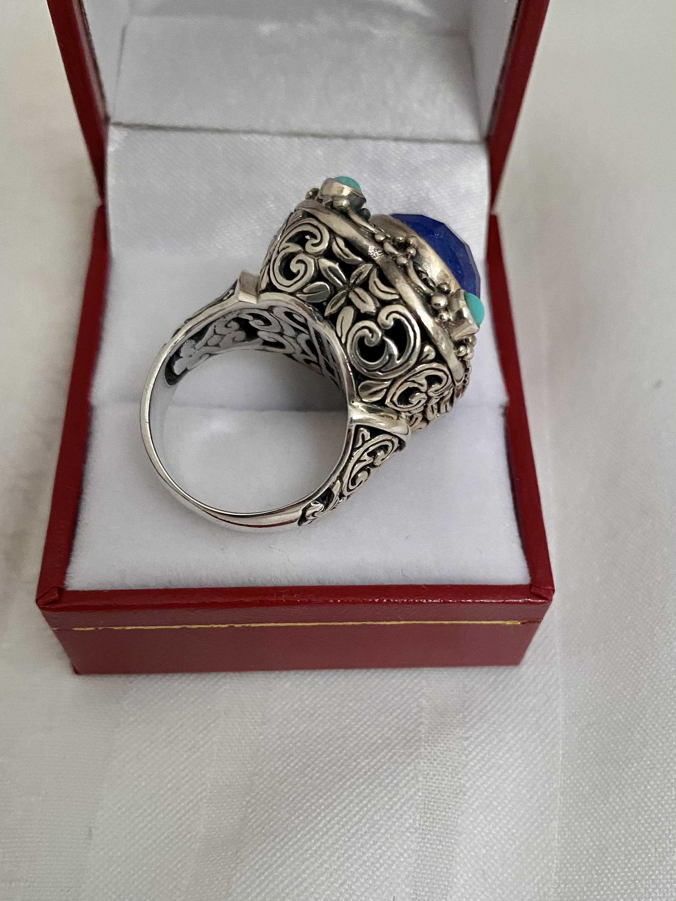 Vintage Navajo Turquoise & Lapis Stone Sterling Silver Ring