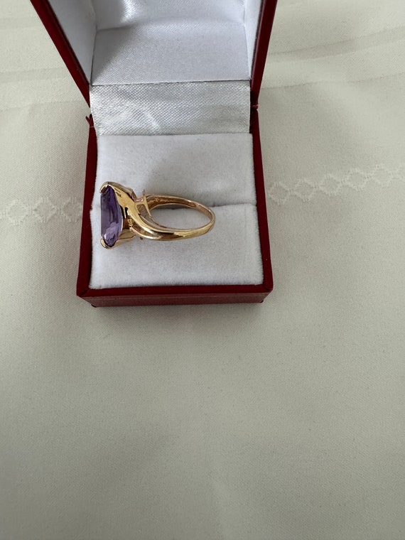 10K Solid Gold Amethyst Gemstone Oval Lineal Step… - image 5