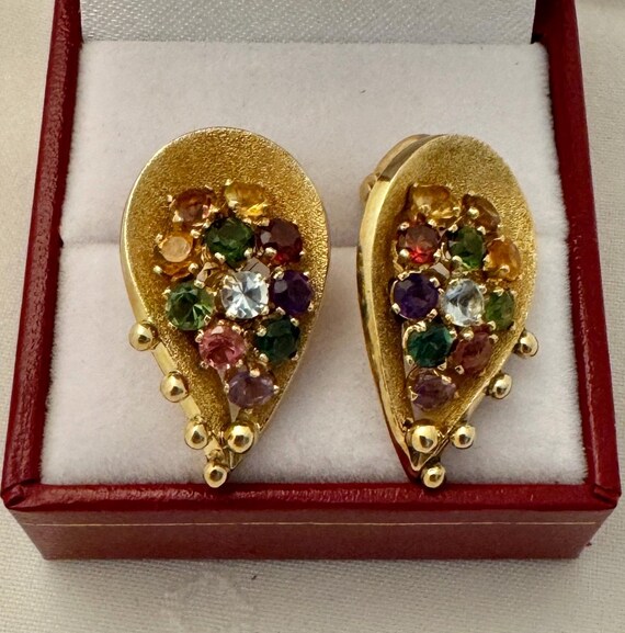 18K Solid Gold Exquisite Heirloom Multi Color 22 … - image 3