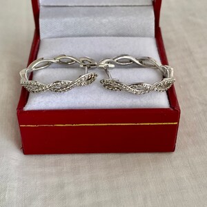 Zeghani 74 Diamonds each Earring Designer Hoop Earrings 925 Sterling Silver 148 Melee Diamonds On Front Braided Pattern Gorgeous