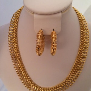 Elegant By Design Necklace & Earrings Both Openwork Link Style Wear Together or Seperate Complement Each Other Goldtone Links