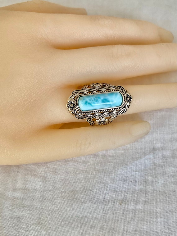 Larimar Dome Rectangular Cabochon 925 Sterling Si… - image 3