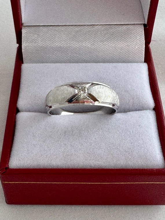 14K Solid White Gold Solitaire Diamond Brush Fron… - image 7