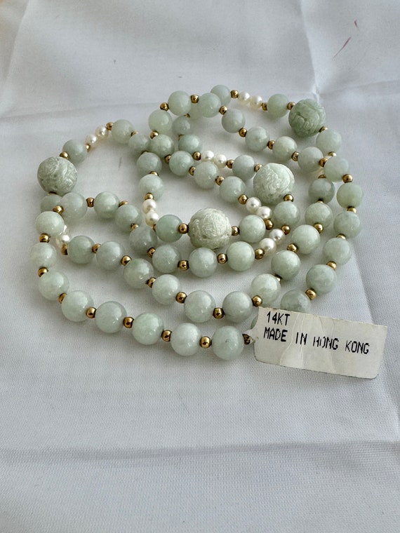 Jadeite Necklace Endless Hand 4 Carved Jade and C… - image 2