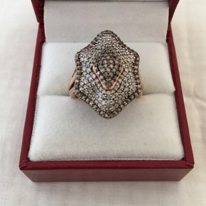 Clear Brown/Chocolate Pave Diamonds Central & Border Designer Le Vian 925 Sterling Silver Rose Gold Vermeil Natural Diamond Ring