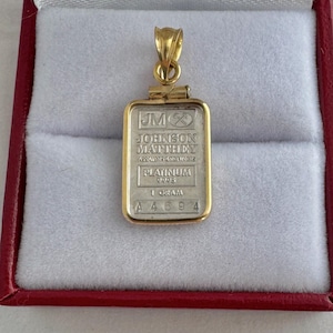 Johnson Matthey Platinum JM   Bar 1.8 Gram with 14k Yellow Gold Bezel Rare Assayers Refiners Platinum 9995
