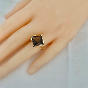 14K Gold Smoky Topaz Trillion Faceted Gemstone Yellow Gold Exquisite Ring image 2